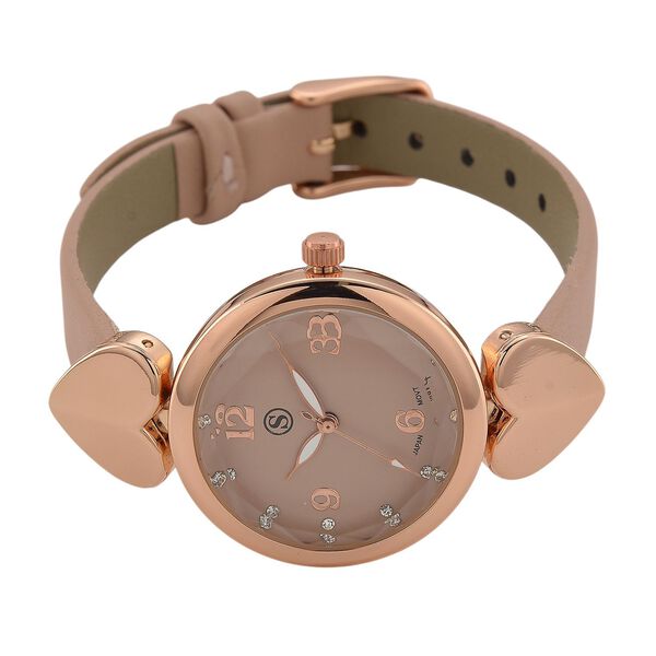 STRADA Uhr mit PC21S Japan-Uhrwerk, Edelstahl-Mesh-Armband, Ros&eacute;goldfarben mit Kristallzifferblatt,, Rosa image number 5