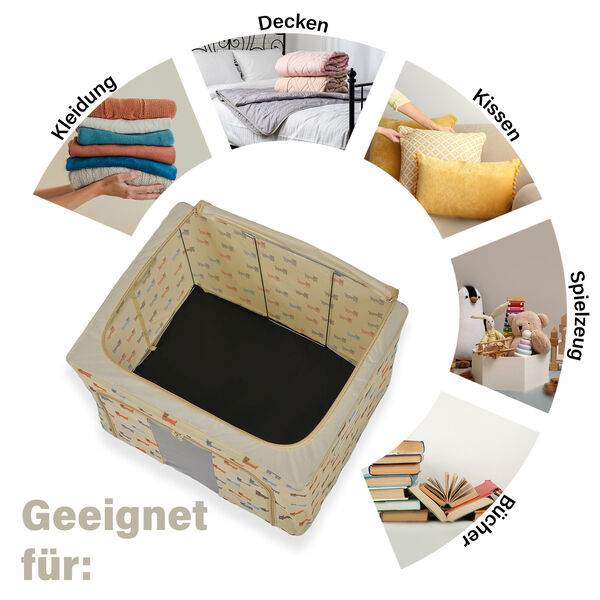 Faltbare Aufbewahrungsbox aus Stoff, 66 Liter offen, Größe 50x40x33cm gefaltet, Beige image number 2