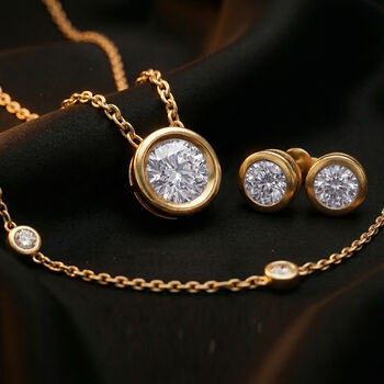 LUXURIANT DIAMOND- Labor Diamant Schmuckset, 925 Silber Gelbgold Vermeil