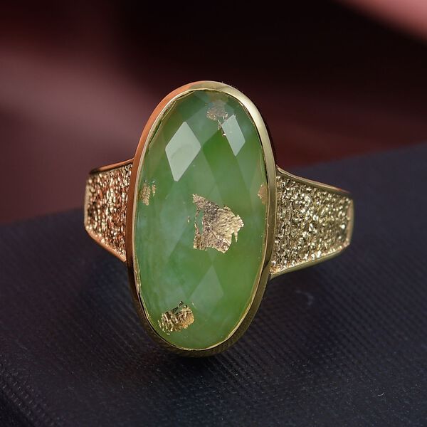 SHOPLC EXKLUSIV D'Joy Grün Blattgold-Quarz Ring 925 Silber 750 Gelbgold Vermeil (Größe 21.00) ca. 11.14 ct image number 2