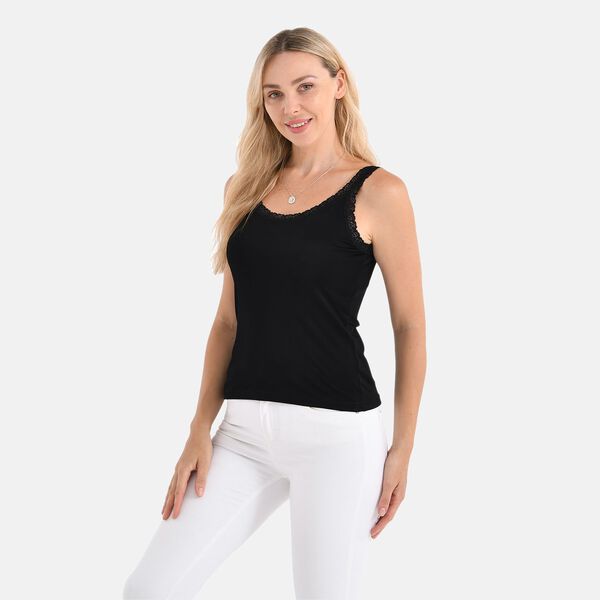 Seidentop aus Maulbeerseide mit Spitzenbesatz am Ausschnitt, Größe L, 43×58cm, Schwarz image number 3