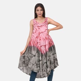 Besticktes Tie Dye Rundhals Kleid, Einheitsgr&ouml;&szlig;e Fuchsia und Schwarz