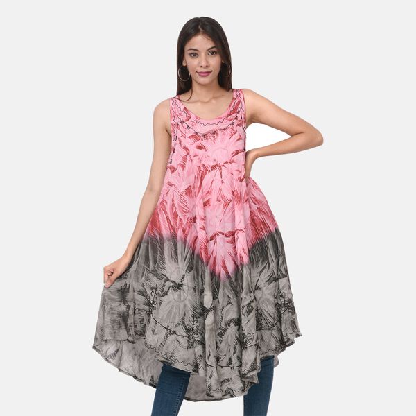 Besticktes Tie Dye Rundhals Kleid, Einheitsgr&ouml;&szlig;e Fuchsia und Schwarz