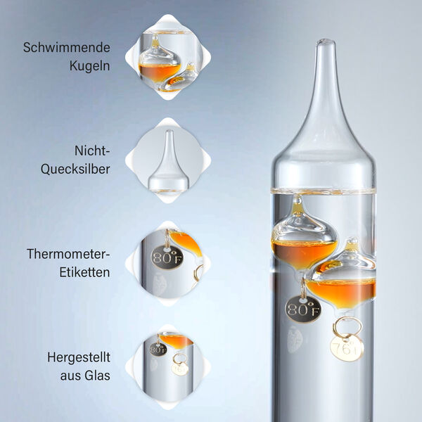 Galileo Thermometer mit schwimmenden Kugeln in Orange image number 6