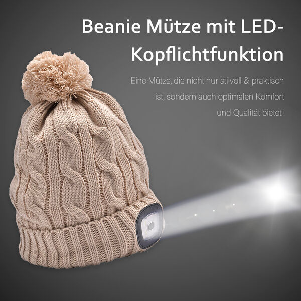 Beanie Mütze mit LED-Kopflichtfunktion, Khaki image number 10
