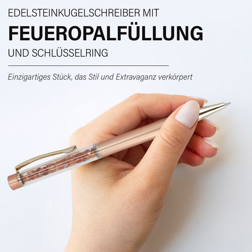 Kugelschreiber mit Feueropal-Edelsteinfüllung, inkl. Nachfüllmine und Schlüsselanhänger, Orange image number 1