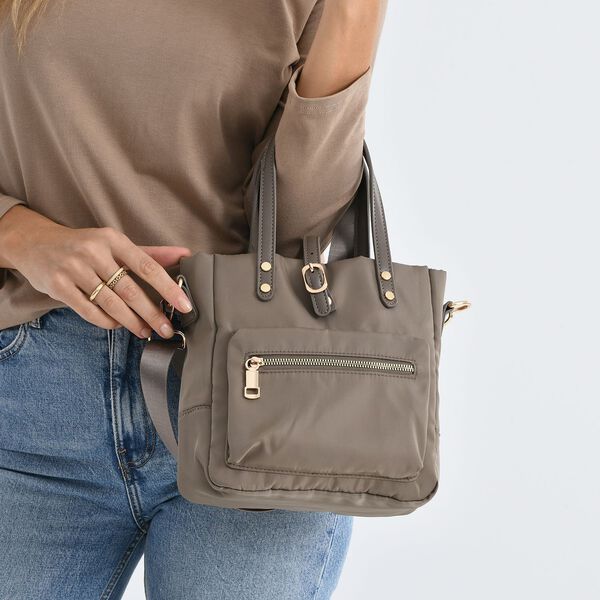 Nylon Crossbody Tasche, 22x23x9 cm, Dunkel Khaki image number 3