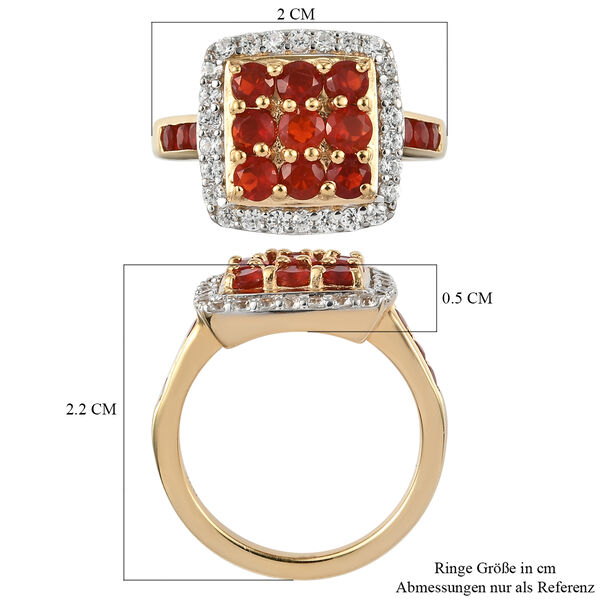 Mexikanischer Kirschfeuer-Opal und Zirkon Ring 925 Silber 585 Vergoldet image number 7