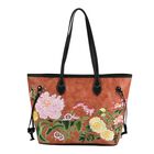 Bestickter Shopper, Kunstleder, Blumen Design, 46 x 15 x 28 cm, Orange