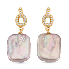 Mehrfarbige Keshi Perle, Weißer Zirkonia Ohrringe Nickelfreies Messing Standard