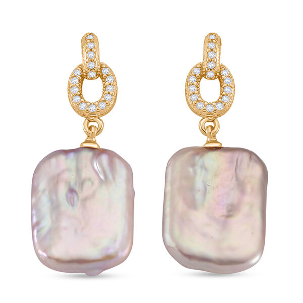 Mehrfarbige Keshi Perle, Wei&szlig;er Zirkonia Ohrringe Nickelfreies Messing, Goldfarben