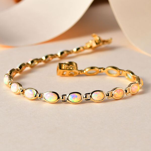 AA Natürlicher, äthiopischer Welo Opal Armband ca. 20 cm 925 Silber Gelbgold Vermeil ca. 6.02 ct image number 2