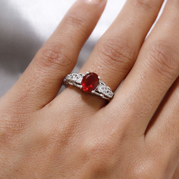 Mexikanischer Kirschfeuer-Opal und Zirkon Ring 925 Silber Platin-Überzug image number 3