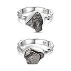 2er Set - Muonionalusta Meteorit Ring, 925 Silber rhodiniert  (Gr&ouml;&szlig;e 21.00) ca. 17.00 ct