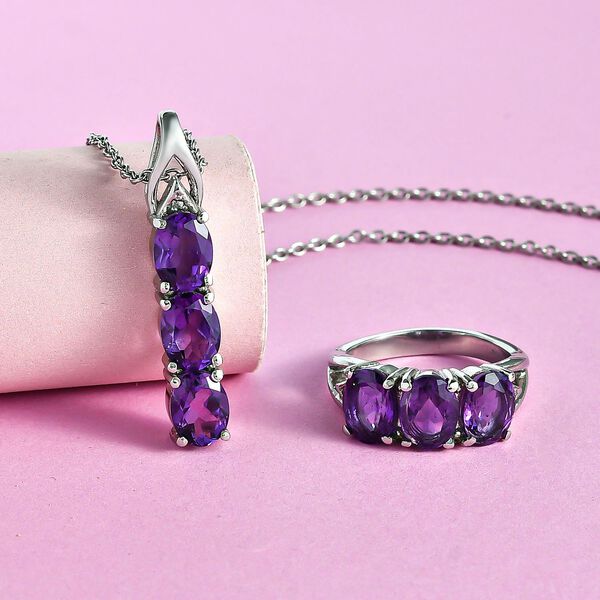 2er-Set, Afrikanischer Amethyst und Zirkon-Ring und Anhänger - 7 ct. image number 2