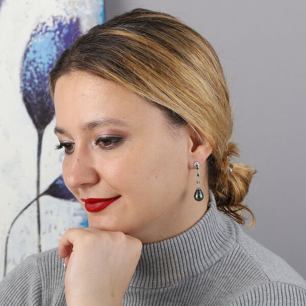 Tahiti Perle und Mehrfarbig Edelstein Ohrh&auml;nger 925 Silber rhodiniert&nbsp; image number 2