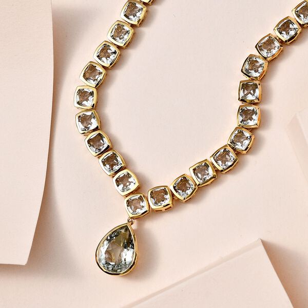 Prasiolith Halskette, ca. 45 cm, 925 Silber vergoldet, ca. 35.43 ct image number 2