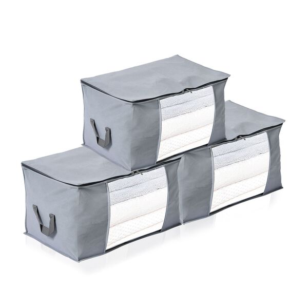 Aufbewahrungsboxen Set aus 3, Sichtfenster, 60 x 30 x 45 cm, Dunkelgrau