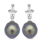 Tahiti Perle und weiße Zirkon Ohrringe, 925 Silber rhodiniert ca. 0.61 ct