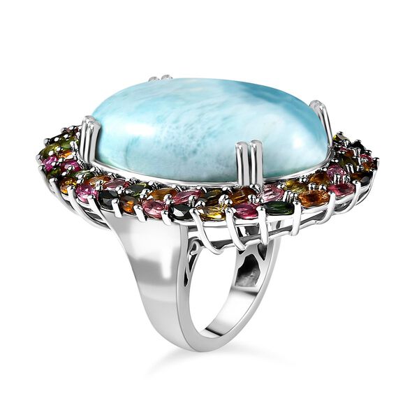 Larimar und mehrfarbiger Turmalin-Halo-Ring - 47,84 ct. image number 4