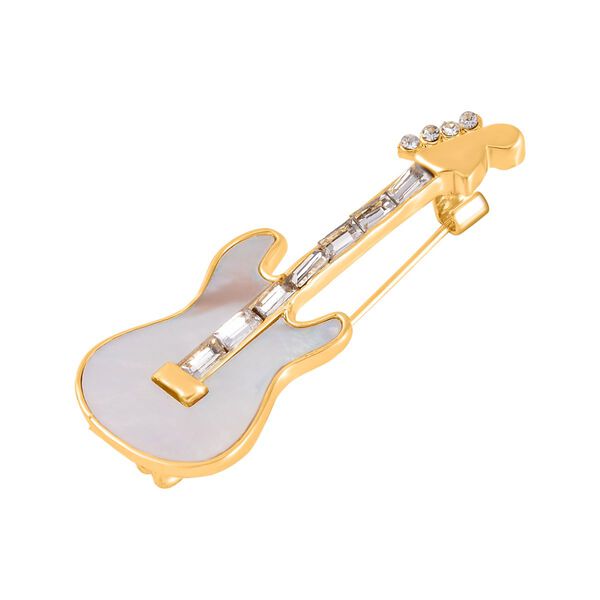 Weiße Muschelkernperle, Weißer Kristall Brosche  Std Gelb image number 2