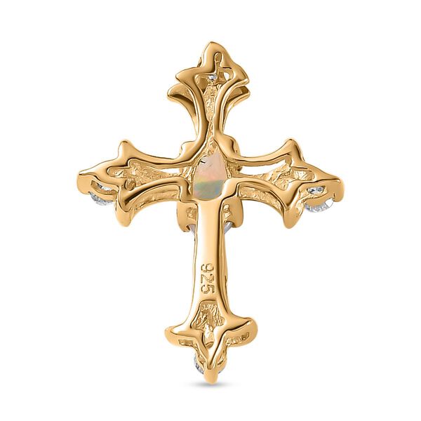 AA Natürlicher, äthiopischer Welo Opal und Moissanit-Kreuz-Anhänger - 0,24 ct. image number 6