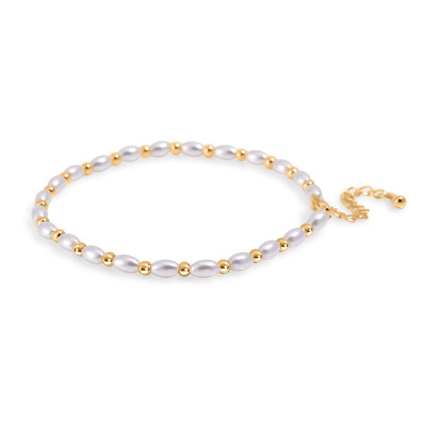 Wei&szlig;e Muschelkernperle Armband ca. 18cm + 5cm Extender, Standard gelb vergoldet image number 2