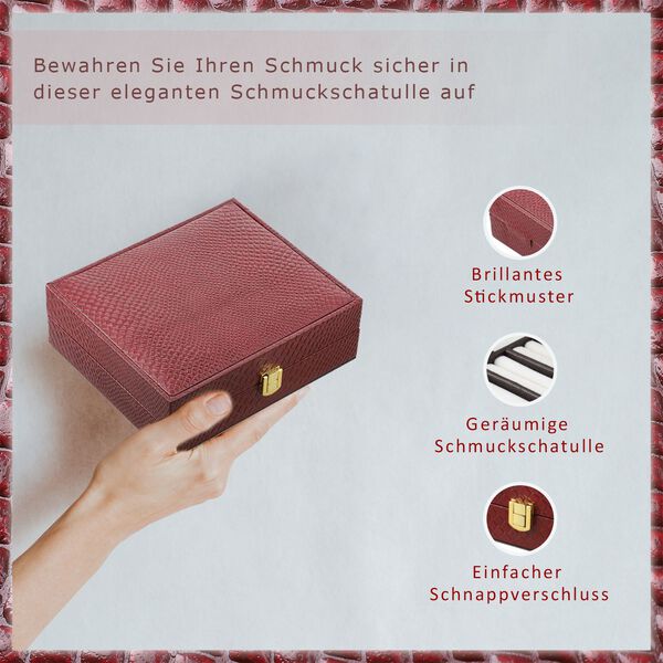 Echtleder Schmuckschatulle mit Eidechsen-Prägung, weinrot image number 5