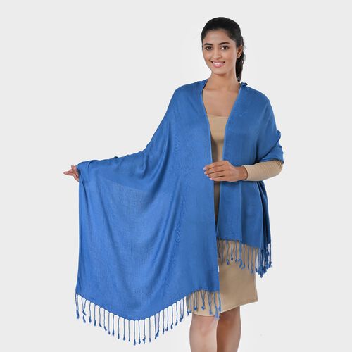 Jacquard-Schal aus Viskose mit Fransen 70 x 195 cm, Blau