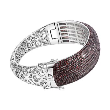 Roter Granat Armreif ca. 19 cm 925 Silber Zweifarbige Beschichtung ca. 12,60 ct.