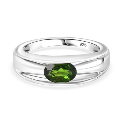 Nat&uuml;rlicher Chromdiopsid Ring 925 Silber platiniert (Gr&ouml;&szlig;e 19.00) ca. 0,85 ct