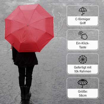 Sturmfester Regenschirm mit Aufbewahrungstasche, 58cm, Rot