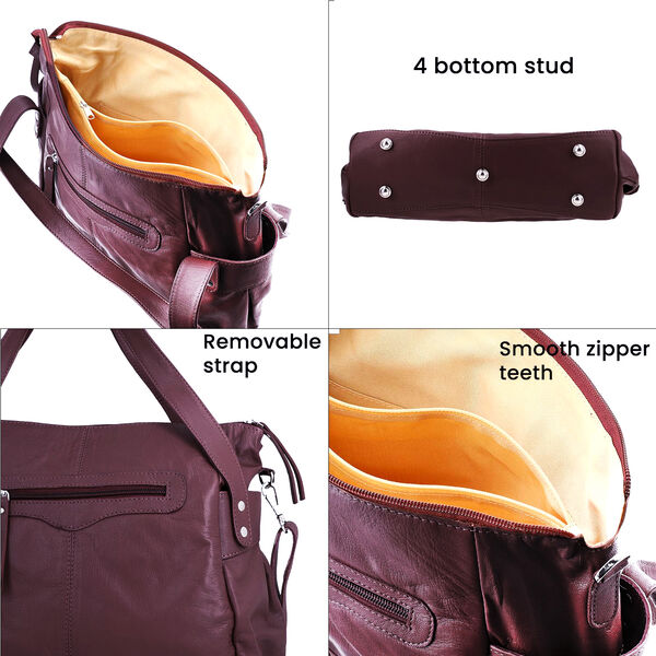 100% Echtleder Weekender Reisetasche mit RFID-Schutz, Burgunderrot image number 6