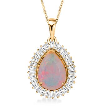 D'Joy AAA Nat&uuml;rlicher, &auml;thiopischer Welo Opal, Moissanit Schmuckset ca. 50 cm 925 Silber 750 Gelbgold Vermeil ca. 4.15 ct