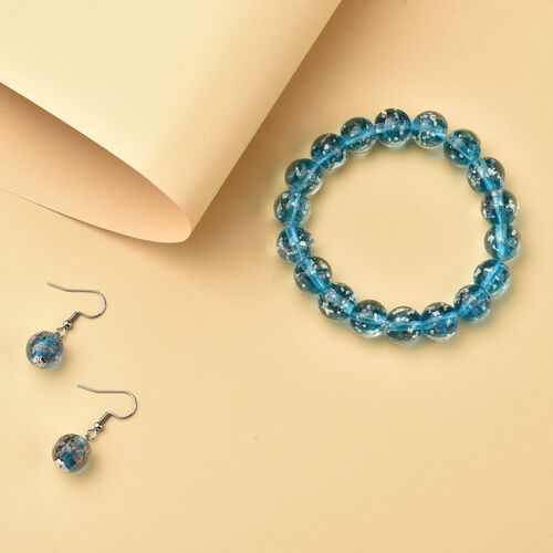 2er Set - Murano-Glasperlen Design, flexibles Armband und Ohrringe, Reiner Edelstahl, Hellblau image number 1