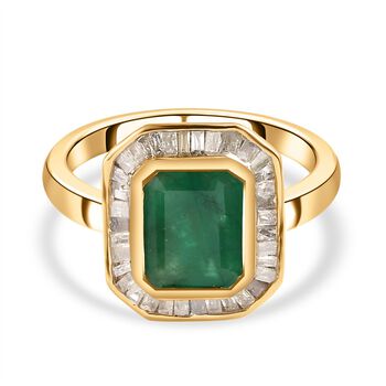 Socoto Smaragd und wei&szlig;er Diamant Ring, 925 Silber Gelbgold Vermeil (Gr&ouml;&szlig;e 17.00) ca. 2.66 ct