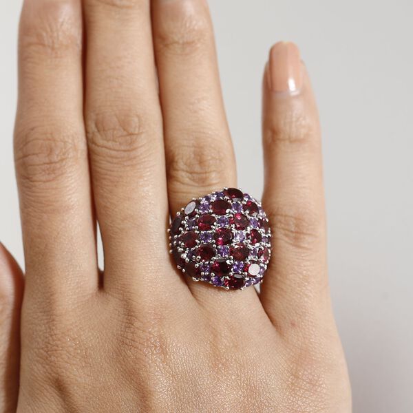 Rhodolith Granat, Afrikanischer Amethyst Ring 925 Silber rhodiniert (Größe 17.00) ca. 12.16 ct image number 3