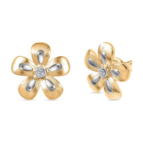 Florale Moissanit Ohrringe, 925 Silber 750 Gelbgold Vermeil image number 0