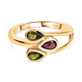 D joy Mehrfarbiger-Turmalin Ring 925 Silber 750 Gelb Vergoldet (Größe 18.00) ca. 0.60 ct