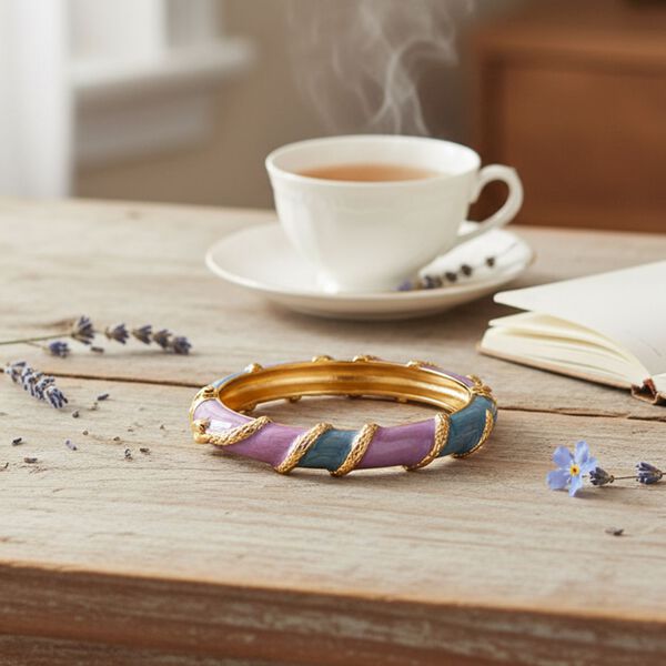 Emaille-Armreif im Streifen-Design Lila und Blau, ca. 19 cm image number 2