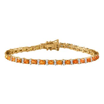Orange Saphir, Wei&szlig;es Zirkon Armband, ca. 19 cm, 925 Silber Gelbgold Vermeil ca. 8.98 ct