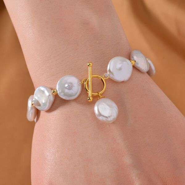 11-12mm weißes Süßwasserperlen-Armband, 19cm - 64 ct. image number 2