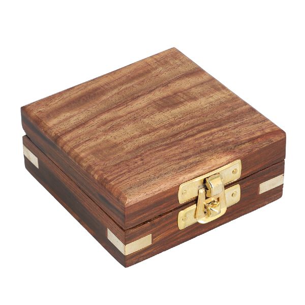 Handgefertigte Holzbox mit eingebautem Silber Farbton-Kompass Gr&ouml;&szlig;e 7,6x7,6x3,8 cm image number 7