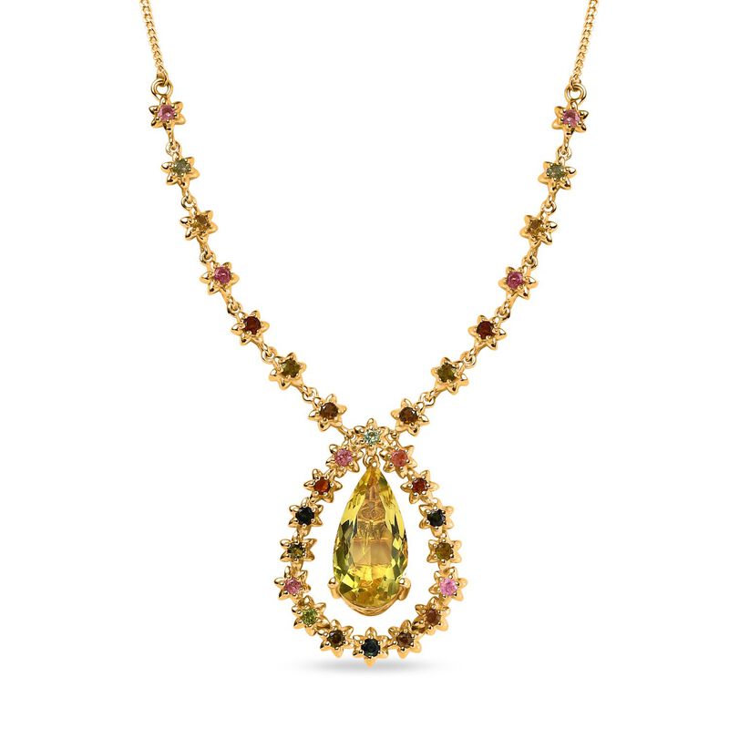 Ouro Verde-Quarz, Mehrfarbige-Turmalin Halskette, ca. 45 cm 925 Silber vergoldet ca. 10.41 ct image number 0
