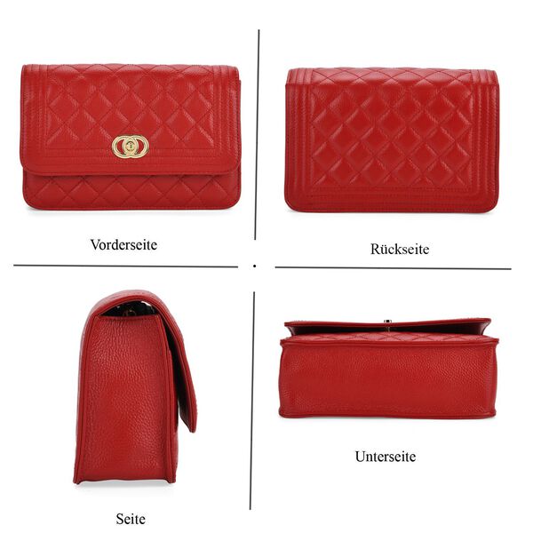 100% Echtleder Crossbody Tasche mit Metallkettenriemen in Stepp-Optik, 23,5x15x8cm, Burgundrot image number 4