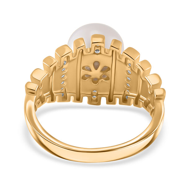 Wei&szlig;e Edison Perle (ca. 10-11mm), Wei&szlig;er Zirkon Ring 925 Silber, Gelbgold vermeil (Gr&ouml;&szlig;e 16.00) image number 5