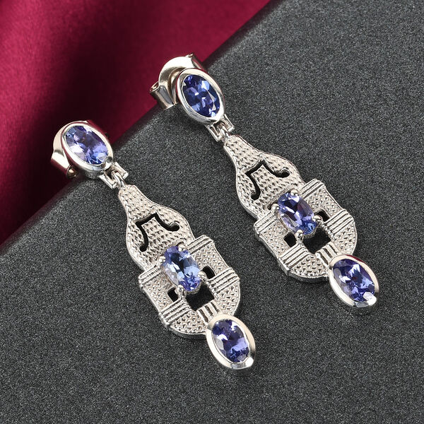 AAA Tansanit und Zirkon Ohrringe 925 Silber Platin-&Uuml;berzug ca. 1,40 ct image number 2