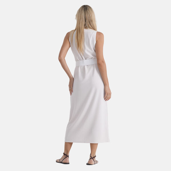 LA MAREY langes Strickkleid mit Stretchg&uuml;rtel, Einheitsgr&ouml;&szlig;e, passend f&uuml;r EU 36 bis 42, L&auml;nge 132 cm, Wei&szlig; image number 3