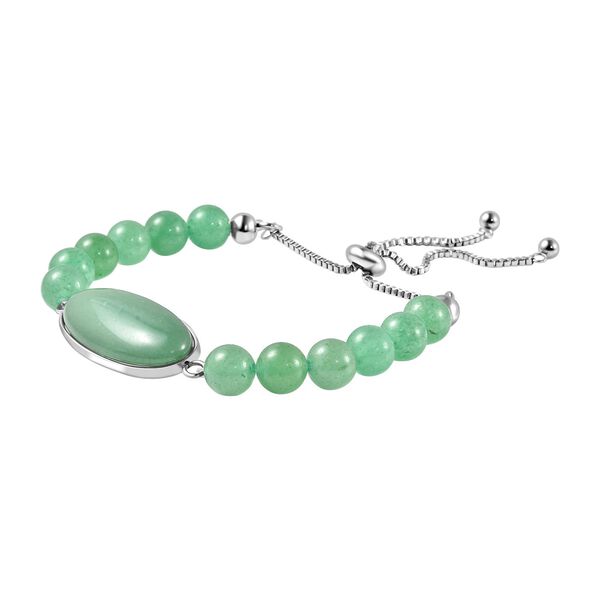 Gr&uuml;nes Aventurin Flexibles Bolo-Armband, ca. 15-22 cm, Edelstahl ca. 70.00 ct image number 3