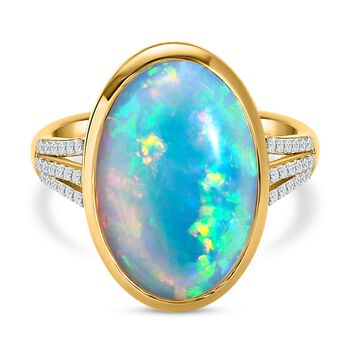 AAAA Nat&uuml;rlicher, &auml;thiopischer Welo Opal, Wei&szlig;er Diamant Ring, 10-14 Tagen Lieferzeit, 585 Gold (Gr&ouml;&szlig;e 18.00) ca. 9.24 ct